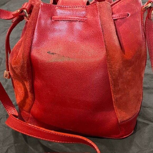 Authentic Vintage Courreges Red Suede Leather Draw String Bucket Bag Purse - Picture 9 of 16